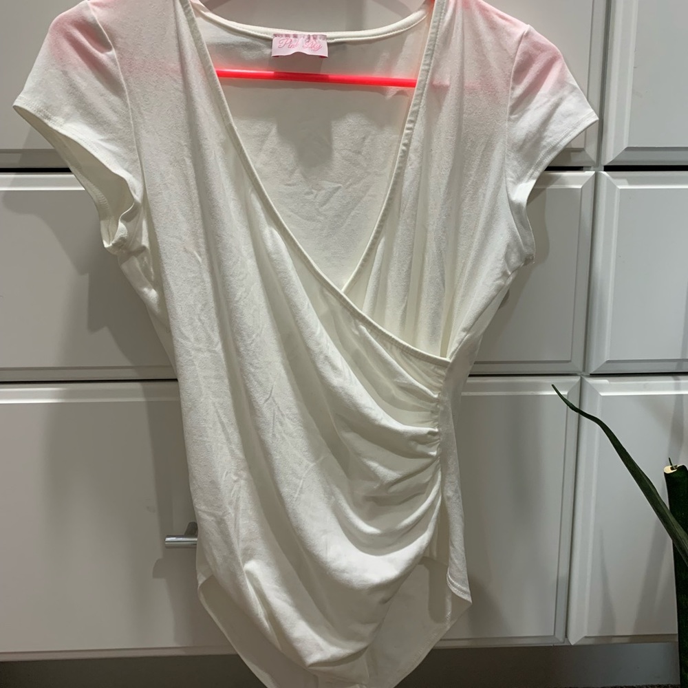 Pink Lilly white V-neck bodysuit